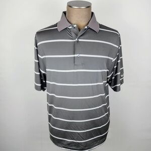 FOOTJOY- Mens M Golf Performance Polo Short Sleeve Shirt FJ Gray /White Stripes